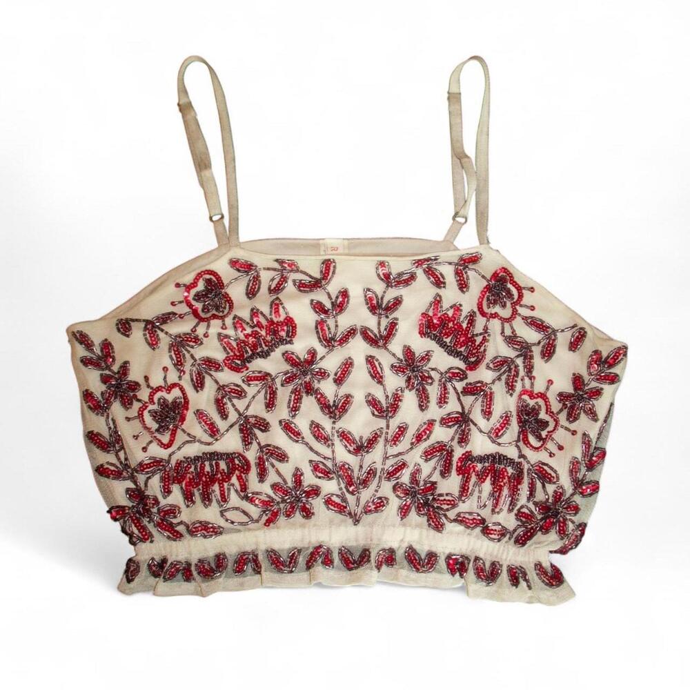 Raga Women's Cream Beaded Embroidered Floral Stunning Top